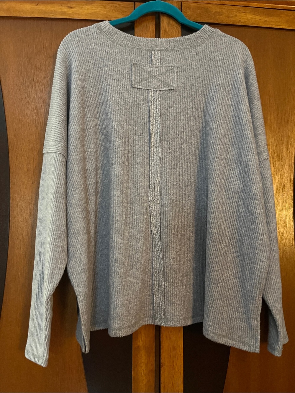 ZENANA Soft Heather Grey Ribbed Sweater w/Dropped Shoulders & Crew Neckline - Picture 8 of 13